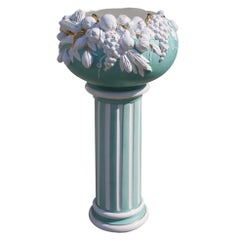 Ceramic Column with Door Plant Fruit  White Green Flowers Tommaso Barbi, 1970s