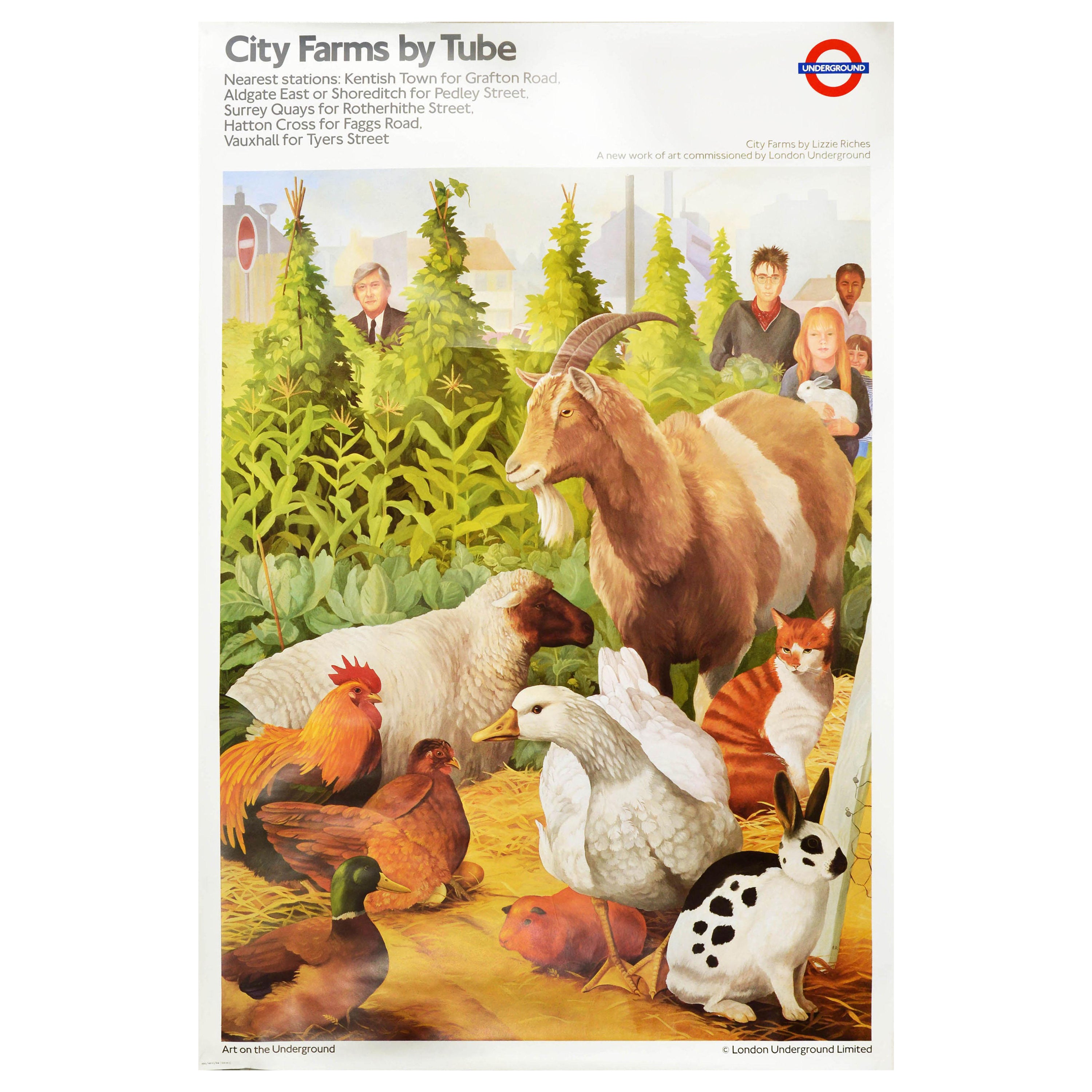 Original Vintage London Underground Poster City Farms By Tube Design Animals Art