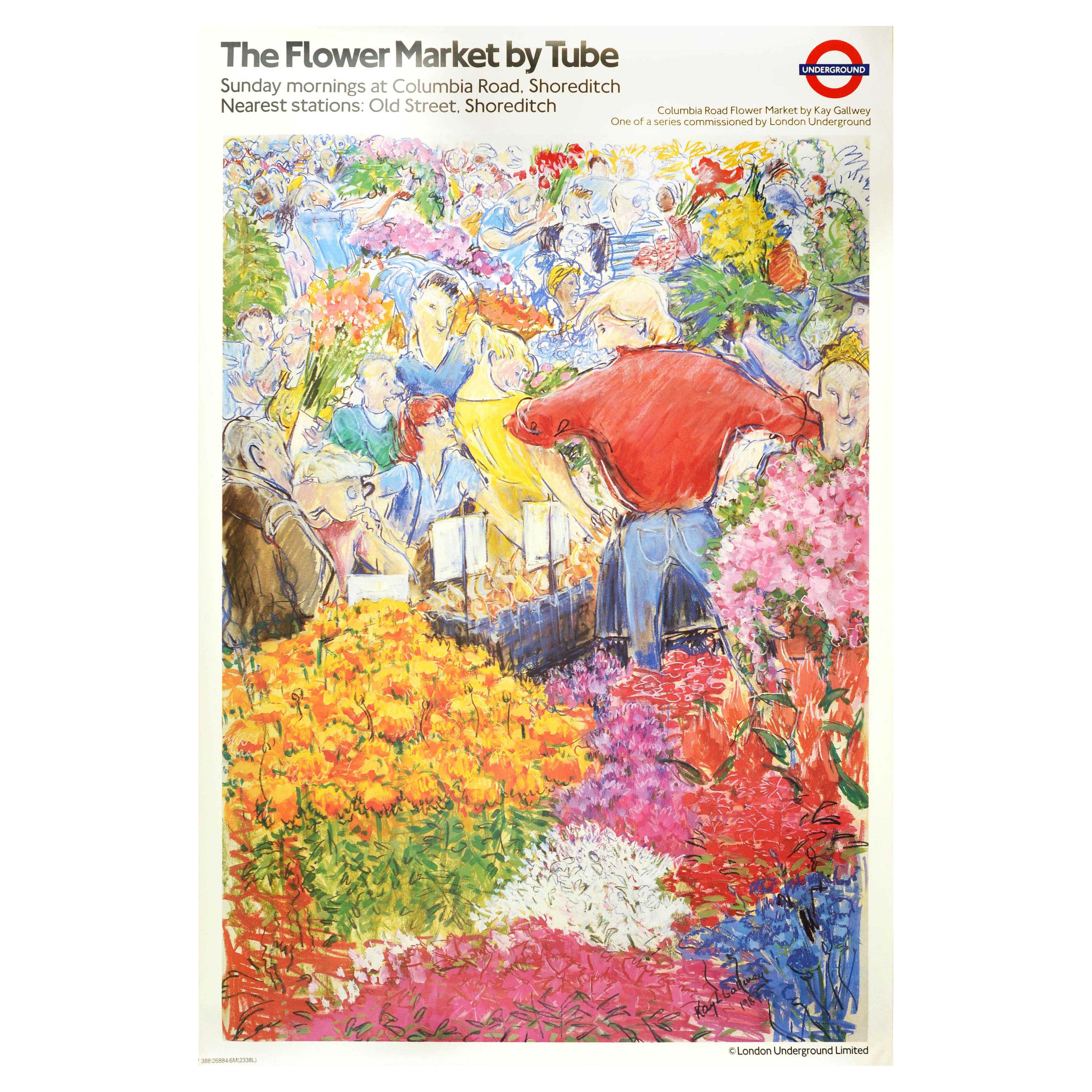 Poster originale d'epoca della metropolitana di Londra Columbia Road Flower Market Design