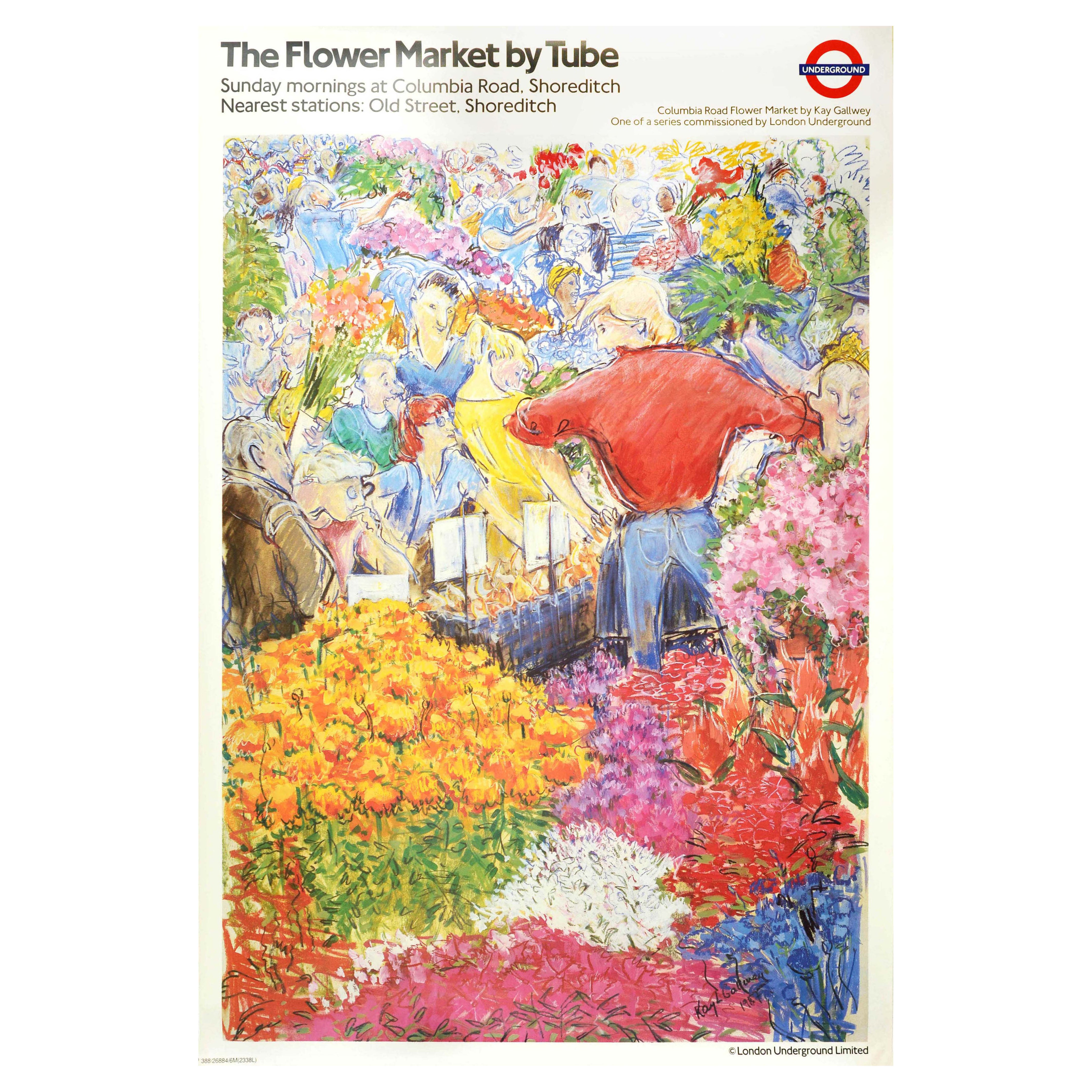 Original Vintage London Underground Poster Columbia Road Flower Market Design For Sale