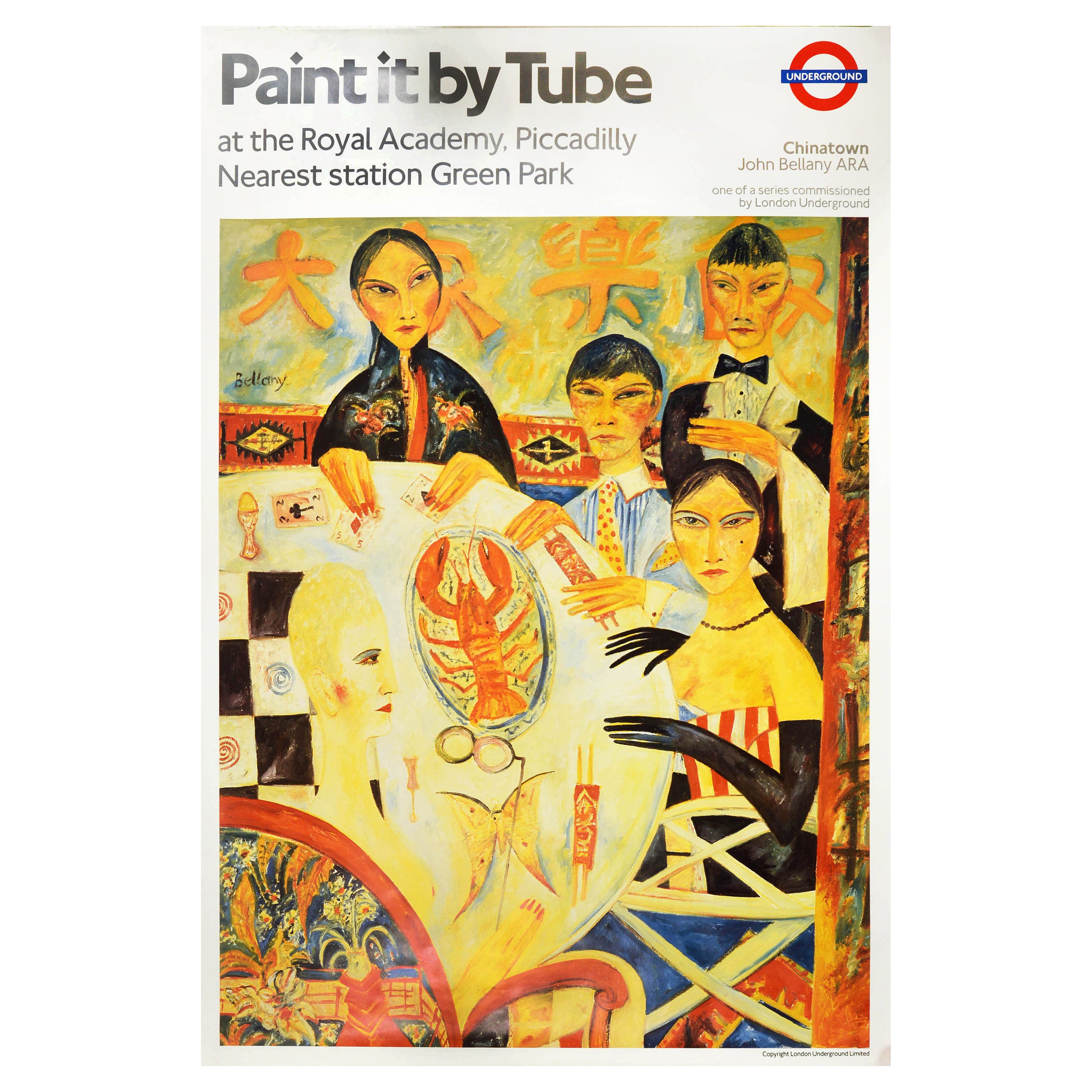 Original-Vintage-Poster, Londoner U-Bahn-Poster Chinatown, „Gemalt It“ von Tube Bellany