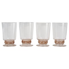 1931 René Lalique, Set of 4 Dampierre Glasses Clear Glass with Sepia Patina