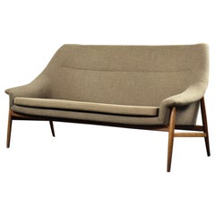 Rare Vintage Scandinavian Modern 2-Seater Brown Fabric & Oak Sofa Grace by Ikea