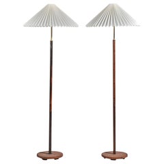 Swedish Designer, Floor Lamps, Brass, Leather, Teak, Paper, Sweden, 1950s