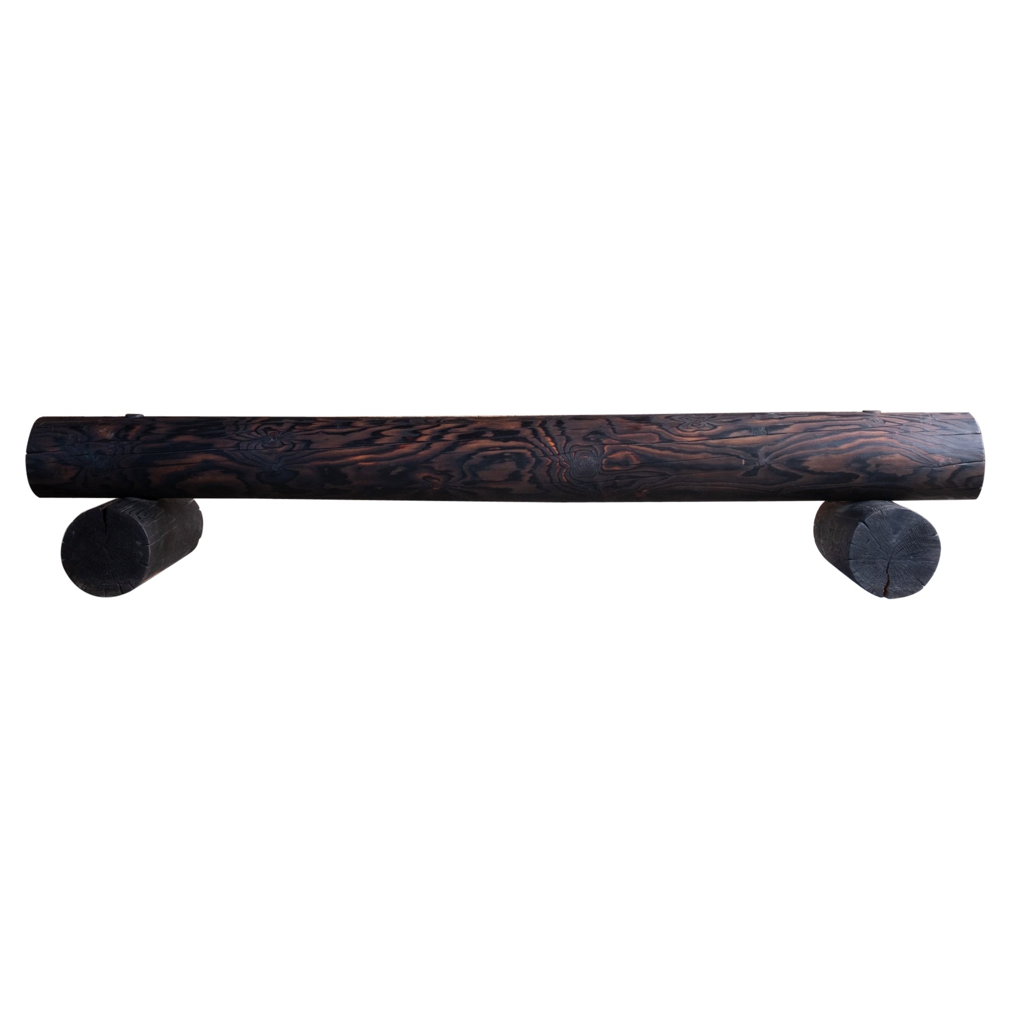 Low bench hand carved in larch and charred using the shou sugi ban tradition For Sale