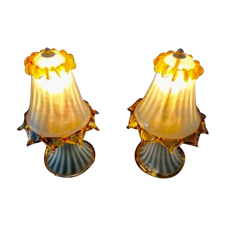 Barovier Table Lamp Glass Murano Pair , Italy, 1960 For Sale at 1stDibs