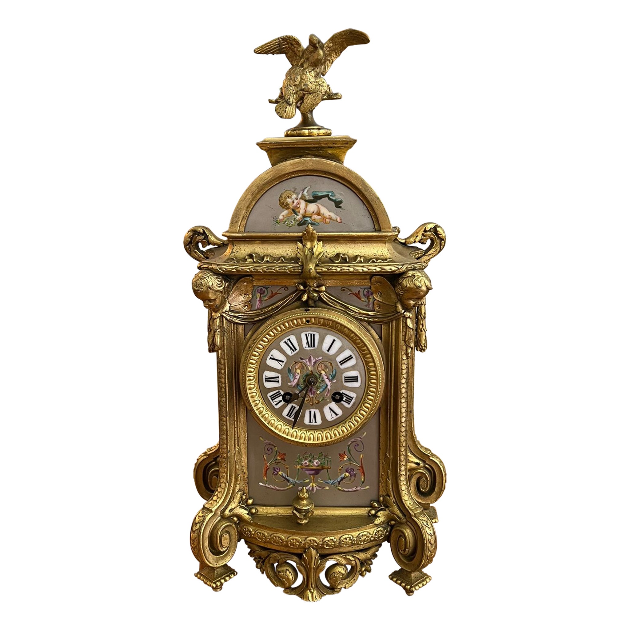 Antique French Louis XVI Style Clock by Japy Feres in Bronze and Porcelain, 1880