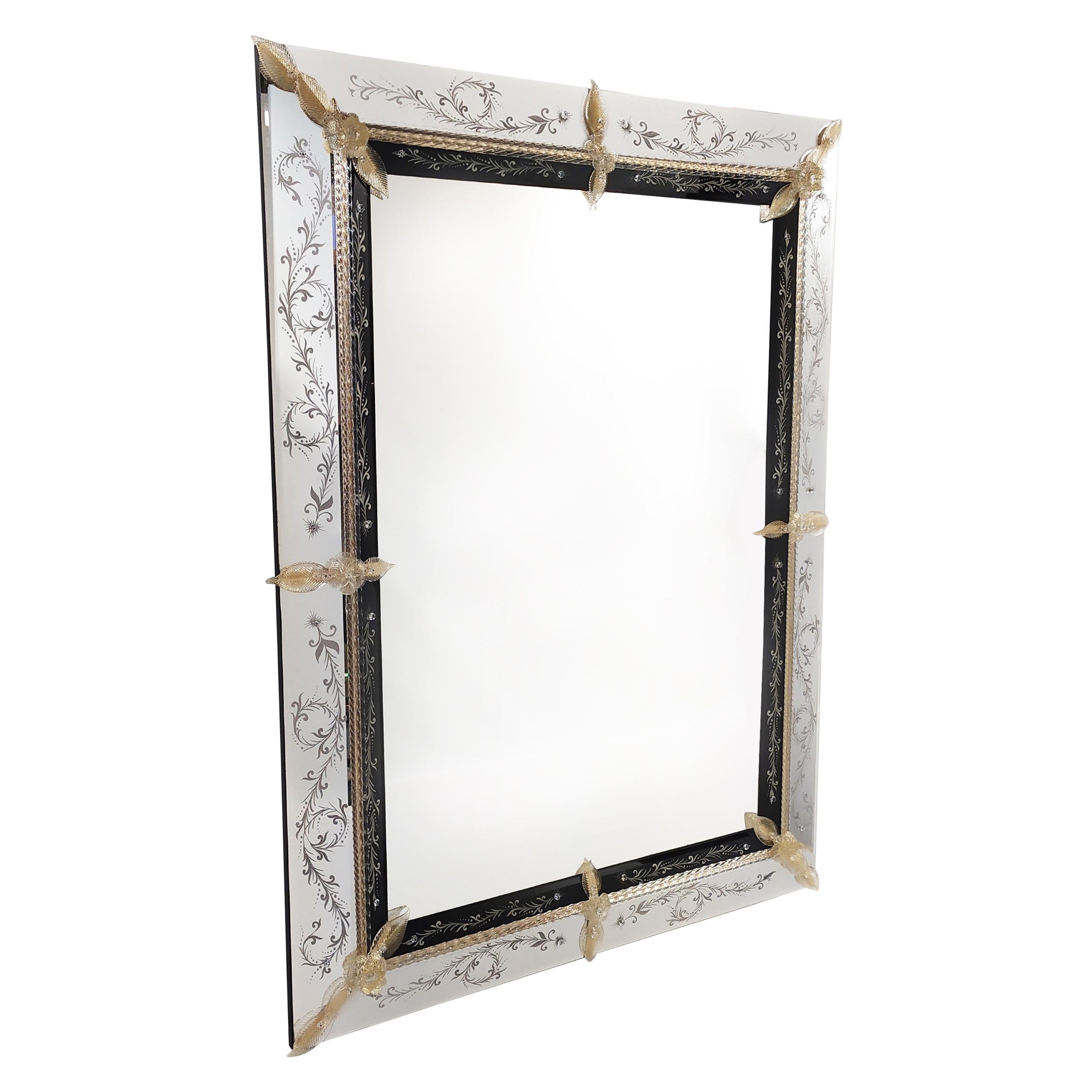 "Burano" Murano Glass Mirror Rectangular, in Venetian Style by Fratelli Tosi For Sale