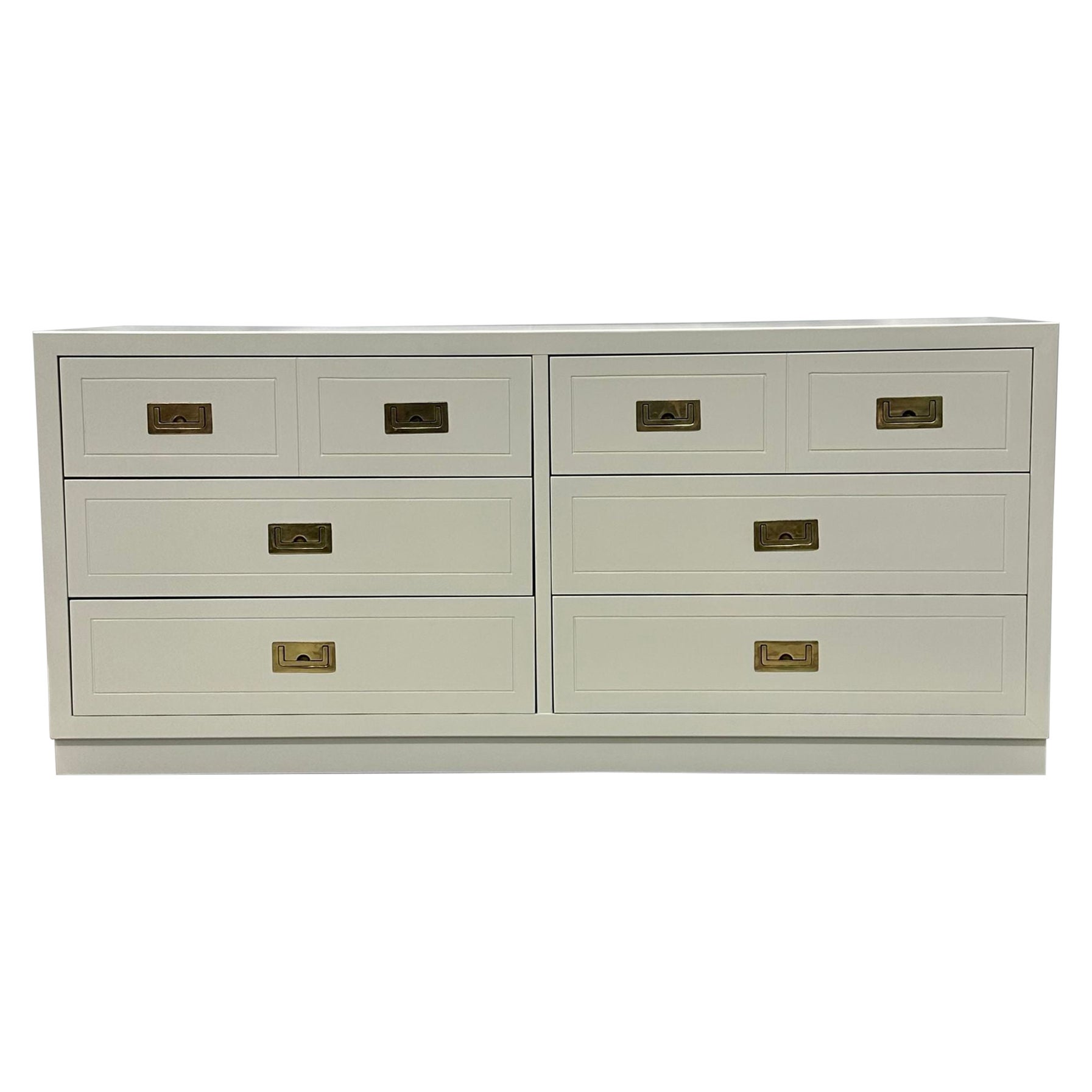 Mid-Century Modern White Campaign Dresser / Chest of Drawers, America, Brass