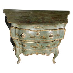 Antique Venetian Hand Painted and Gilt Figural Pagoda Two Drawer Commode, Circa 1780