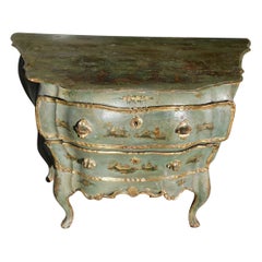 Venetian Hand Painted and Gilt Figural Pagoda Two Drawer Commode, Circa 1780