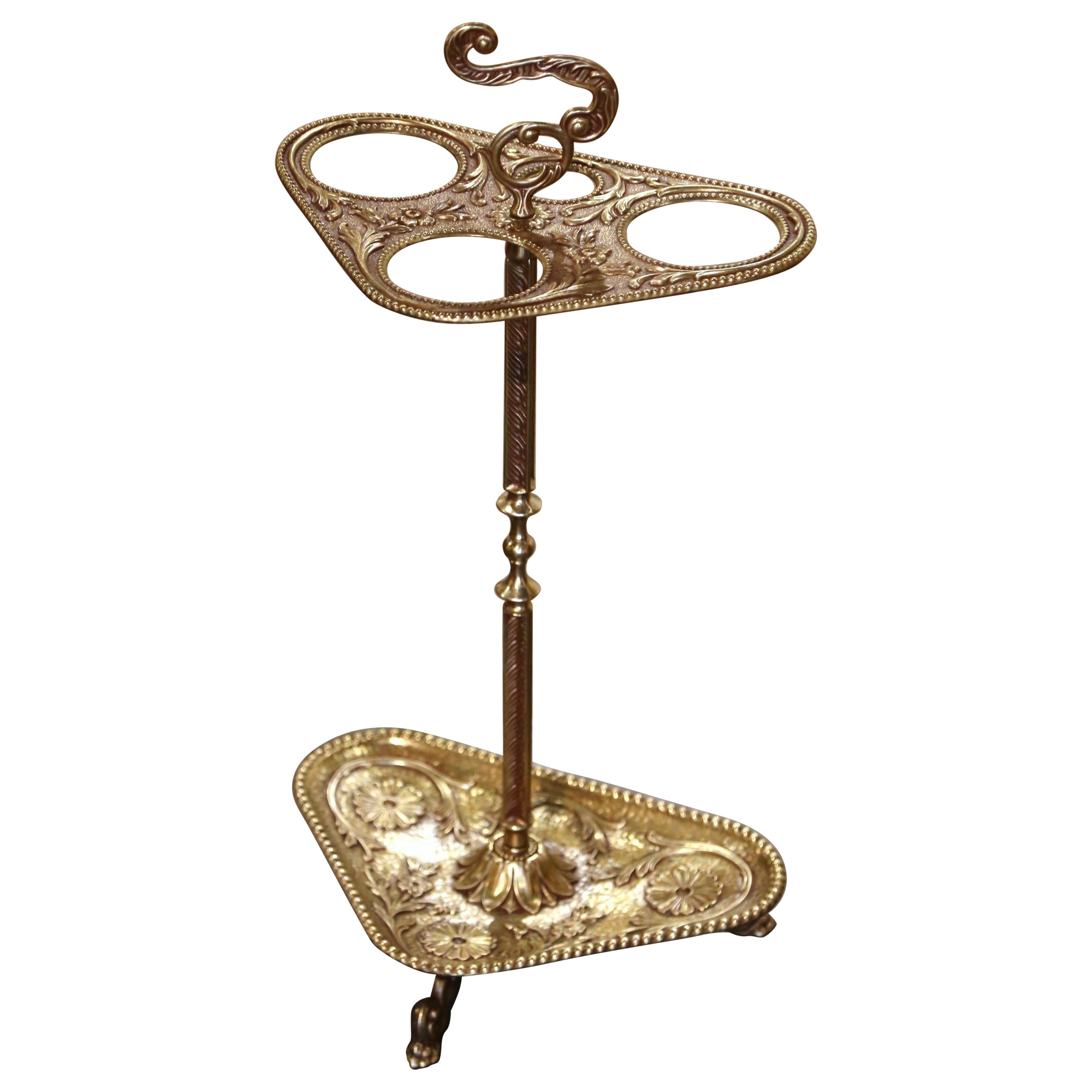Early 20th Century French Brass Umbrella Stand with Repousse Motifs