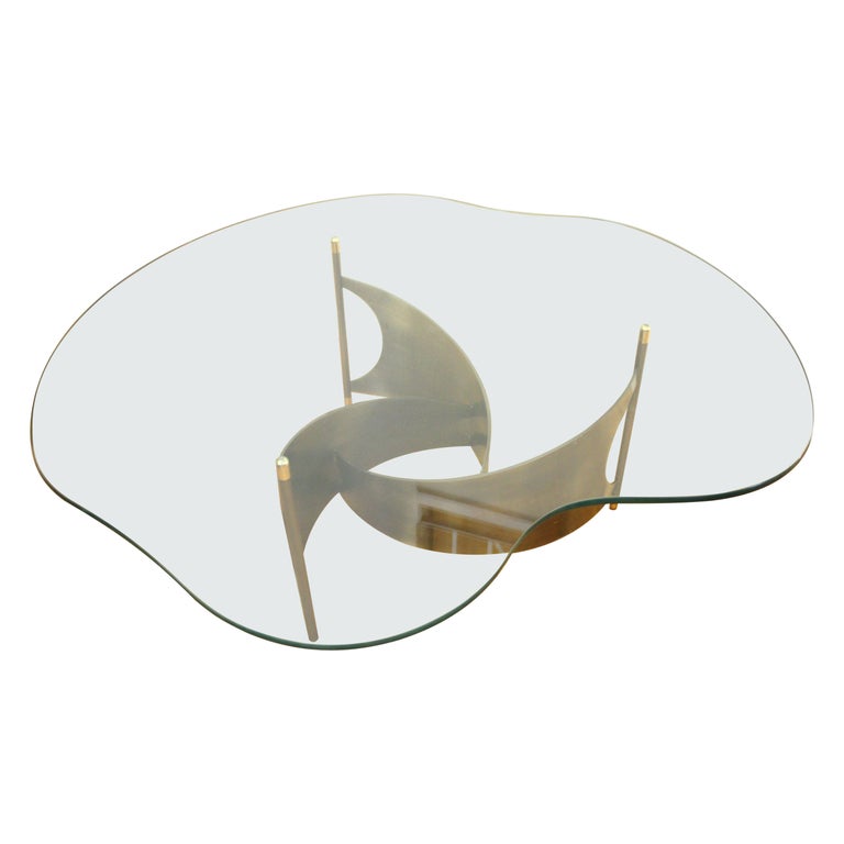 Free Form Glass Coffee Table with Propeller Base For Sale at 1stDibs
