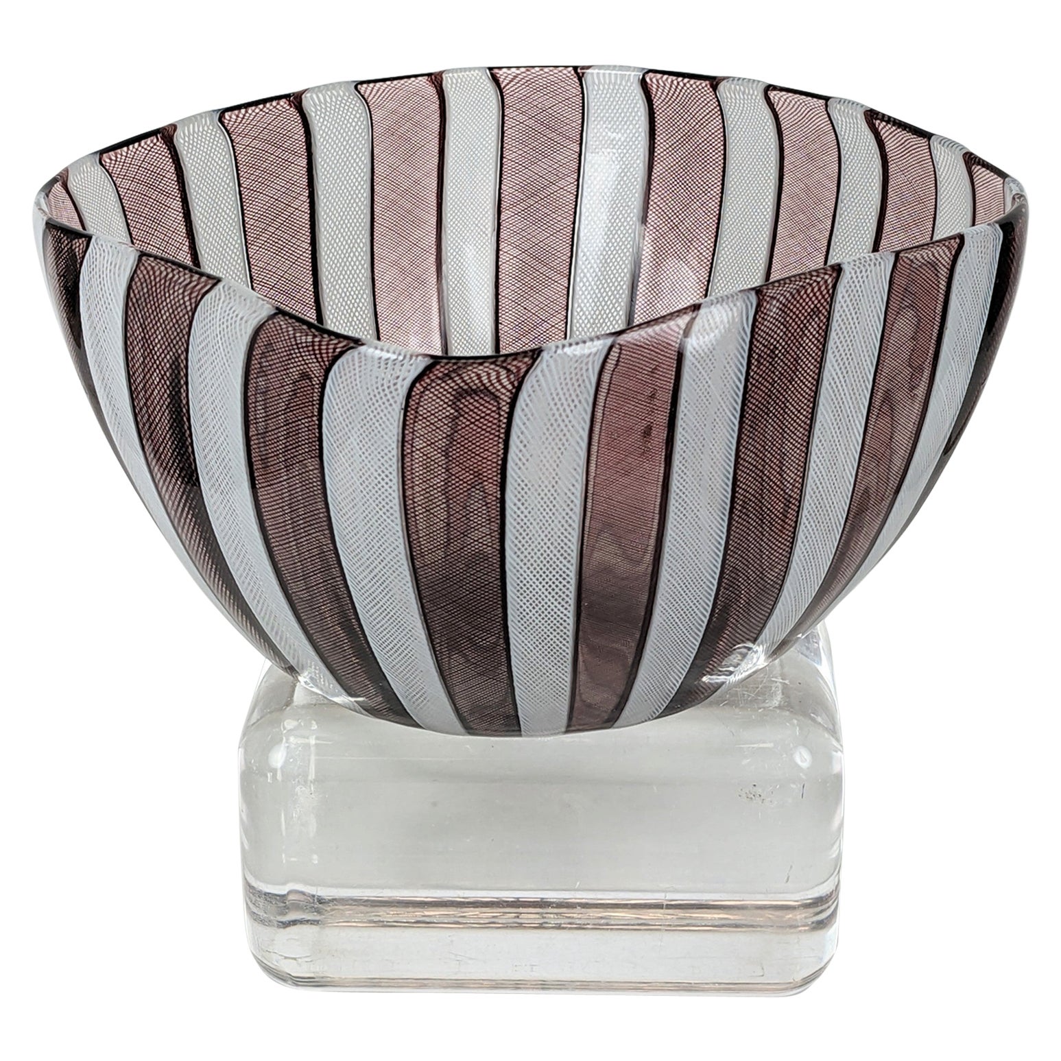 Mid Century Venetian Latticino Glass Bowl For Sale