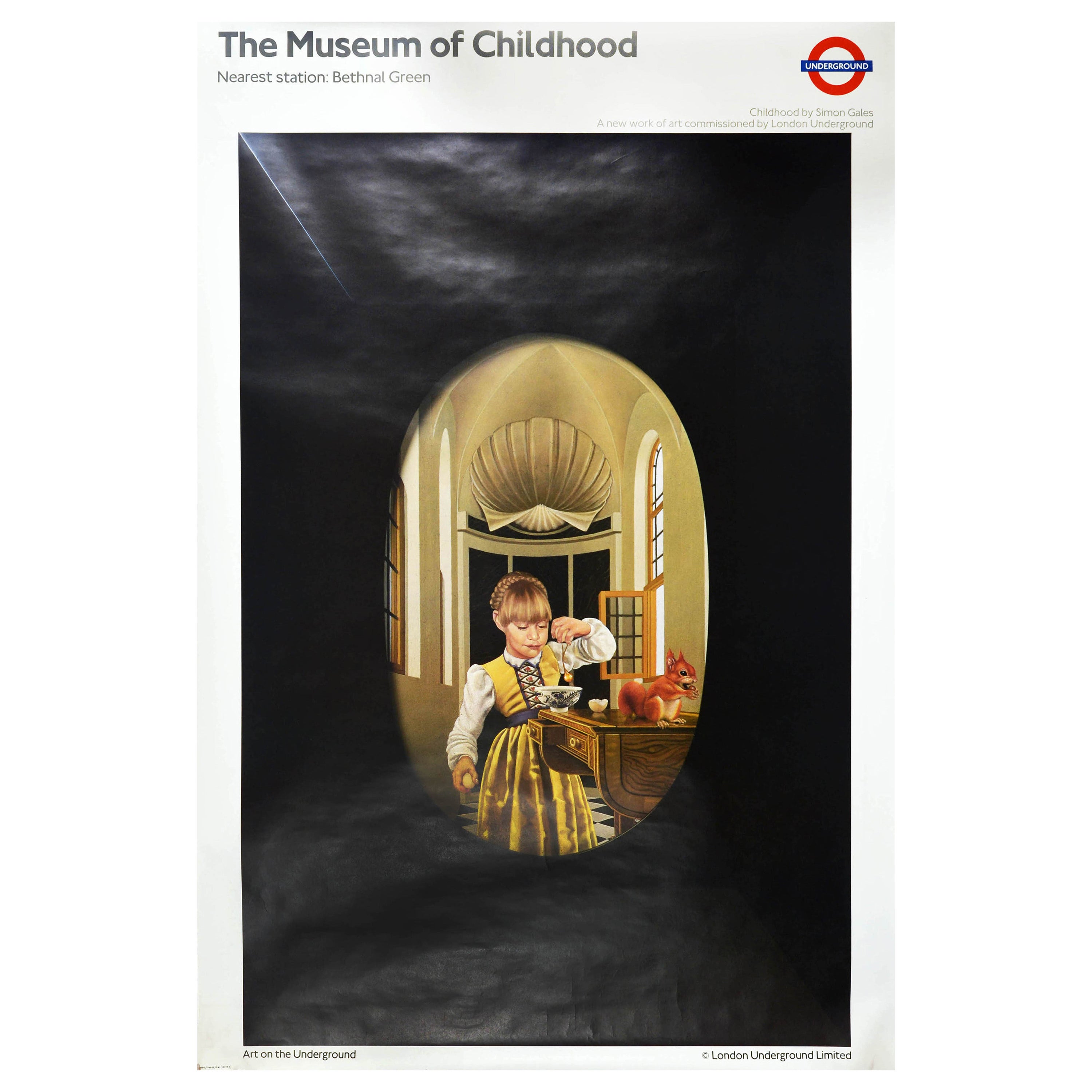 Original Vintage Londoner U-Bahn-Poster, Museum of Childhood, Eichhörnchen-Röhren-Kunst im Angebot