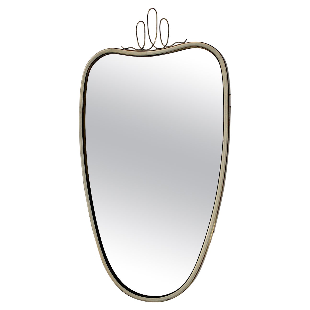 Mid-Century Modern Vintage Wall Mirror White Metal Brass Heart like 1950s Vienna For Sale