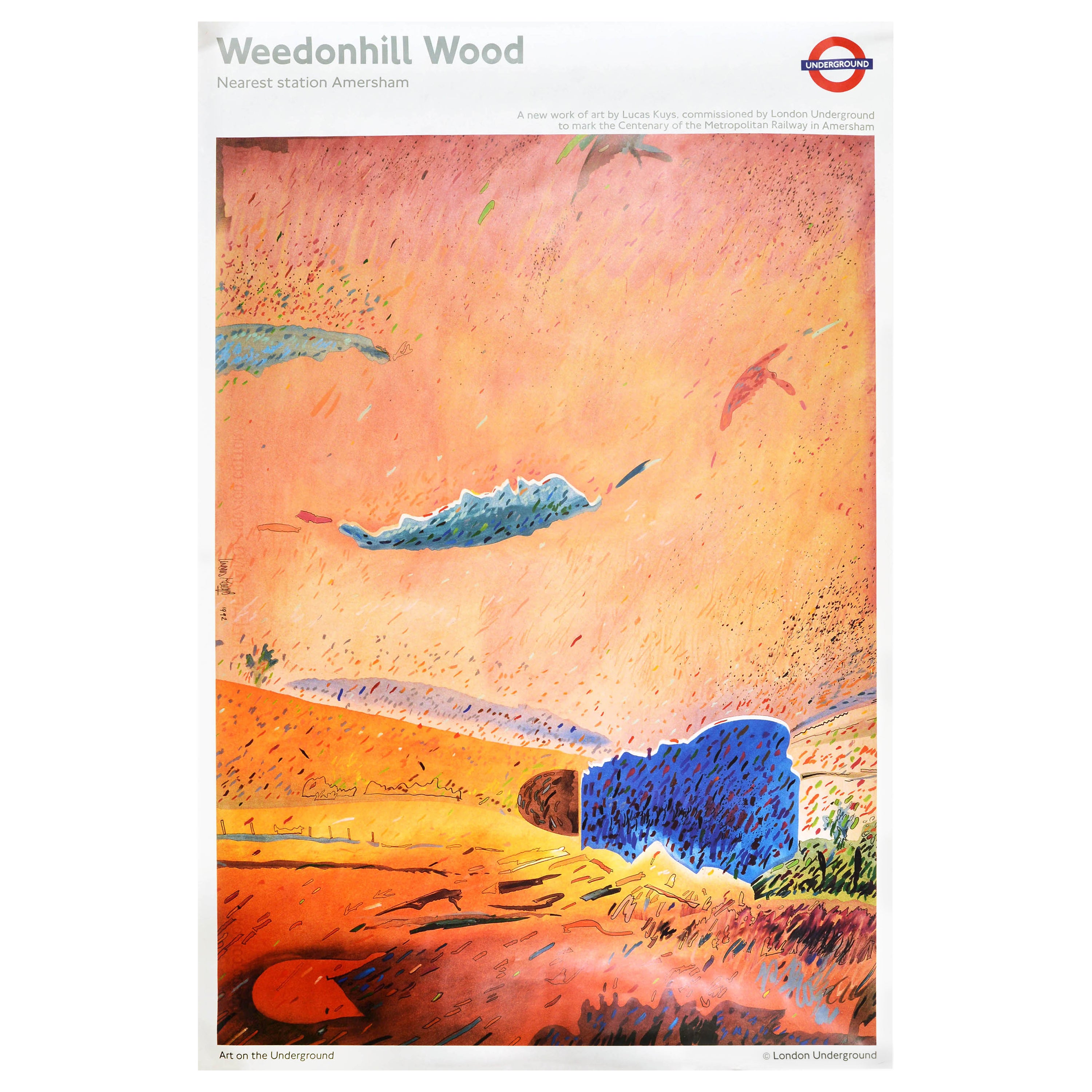 Affiche originale vintage du métro de Londres Wee Weedonhill Wood Amersham Tube Art en vente