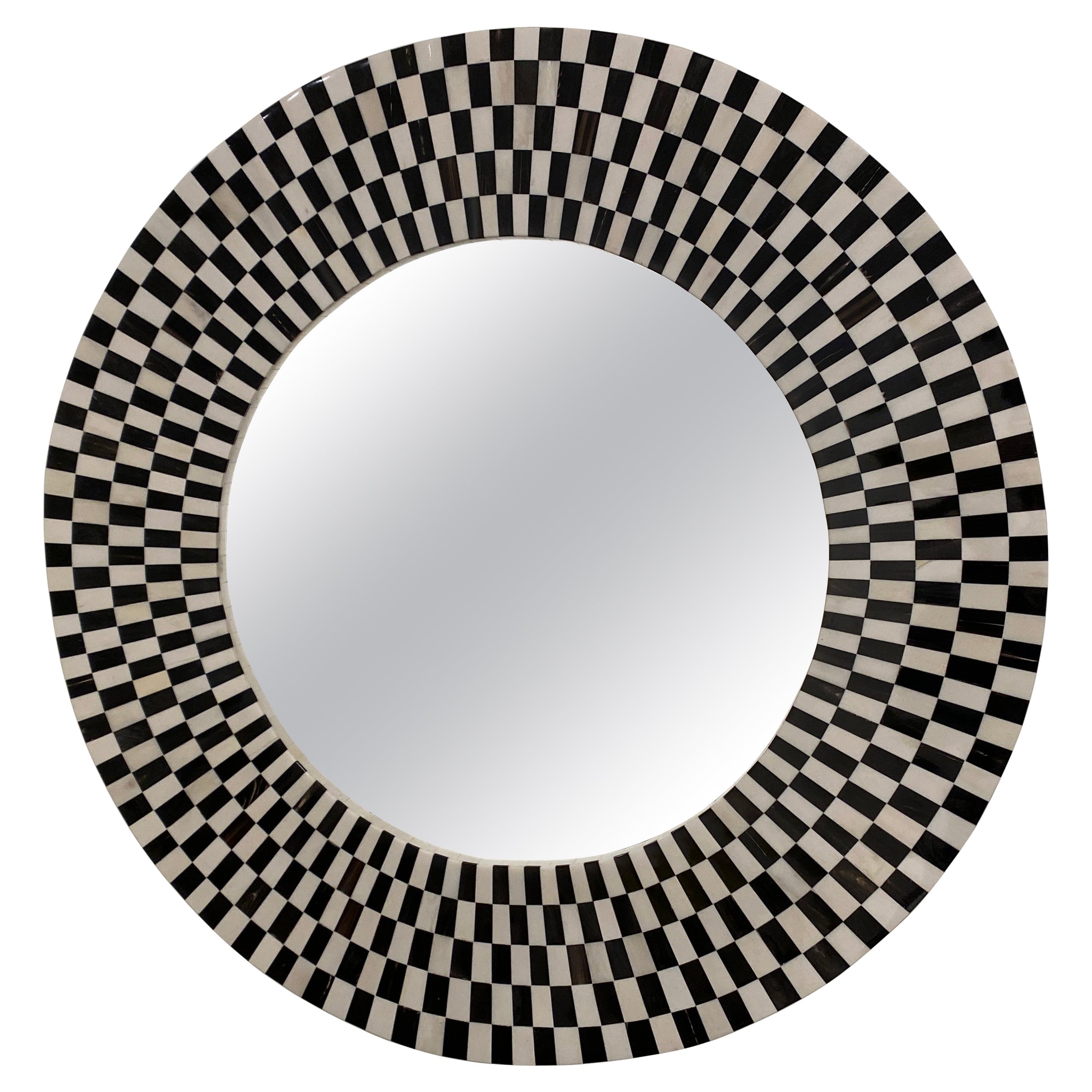 Runder Spiegel aus Knochen und Horn in Schwarz und Weiß, Kaliedoscope
