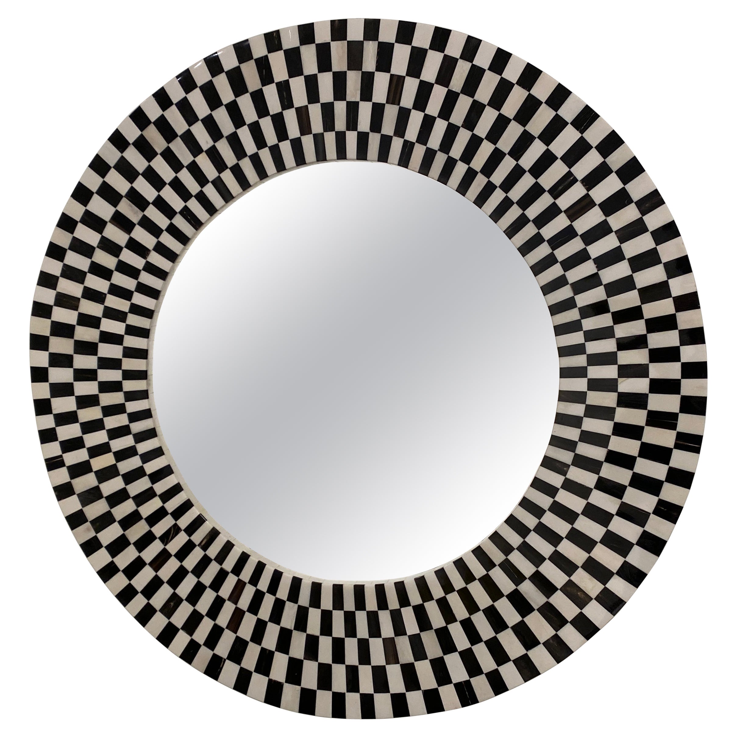 Espejo Redondo de Hueso y Cuerno Blanco y Negro, Kaliedoscope en venta