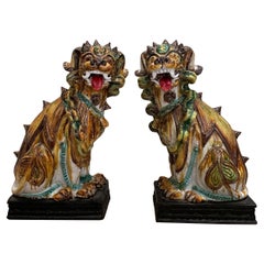 Vintage Pair of Large Italian Glazed Terra Cotta Foo Dogs