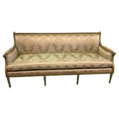 1950s French, Green Louis XVI Carved Wood Sofa