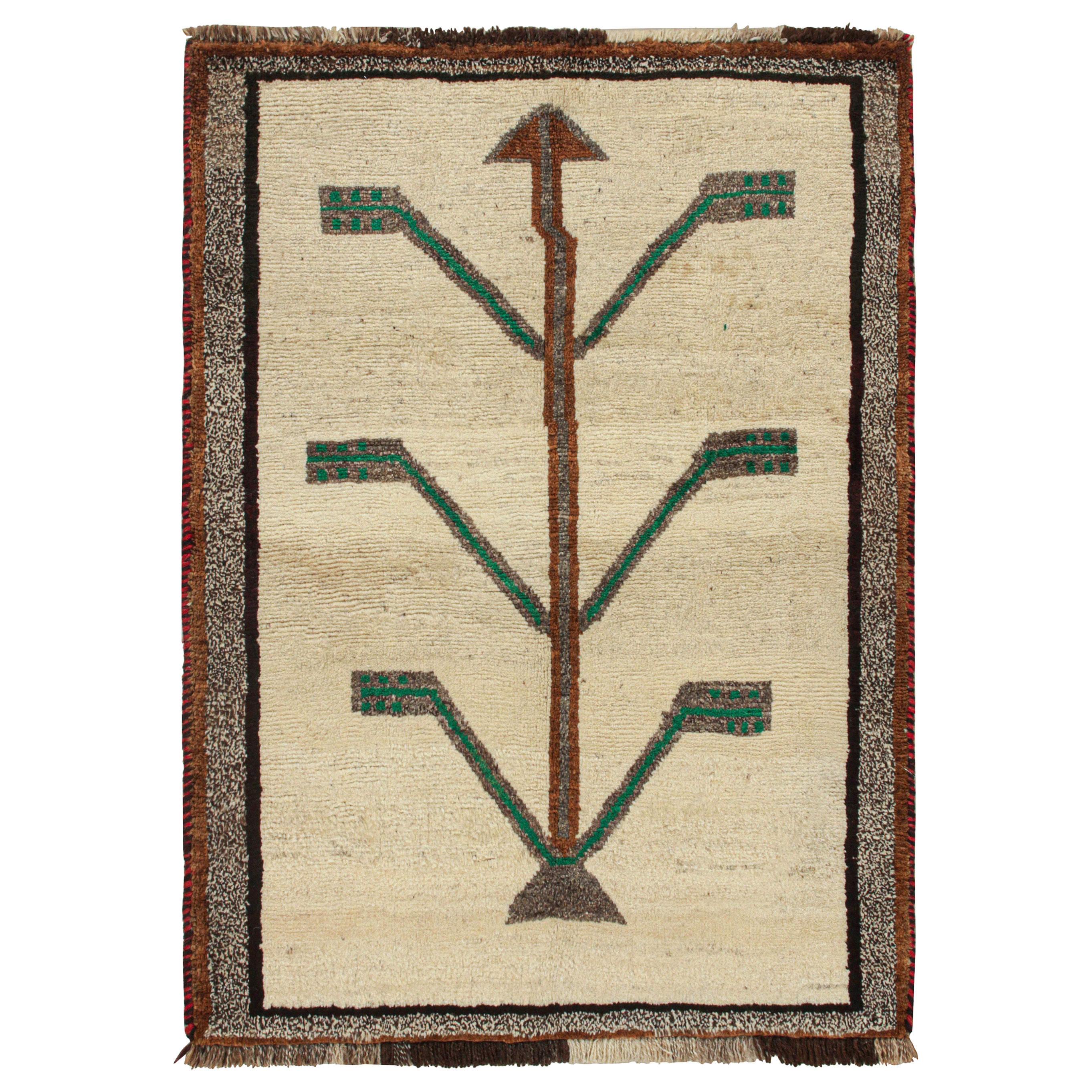 Vintage Qashqai Persian Gabbeh Rug, Beige with Geometric Pattern by Rug