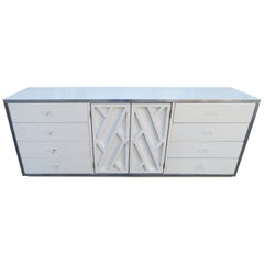 Vintage Lovely Milo Baughman Style Lattice Front Aluminum Edge Credenza Mid Century