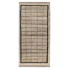 Vintage Qashqai Persian Gabbeh Rug in Beige-Brown Grid Pattern