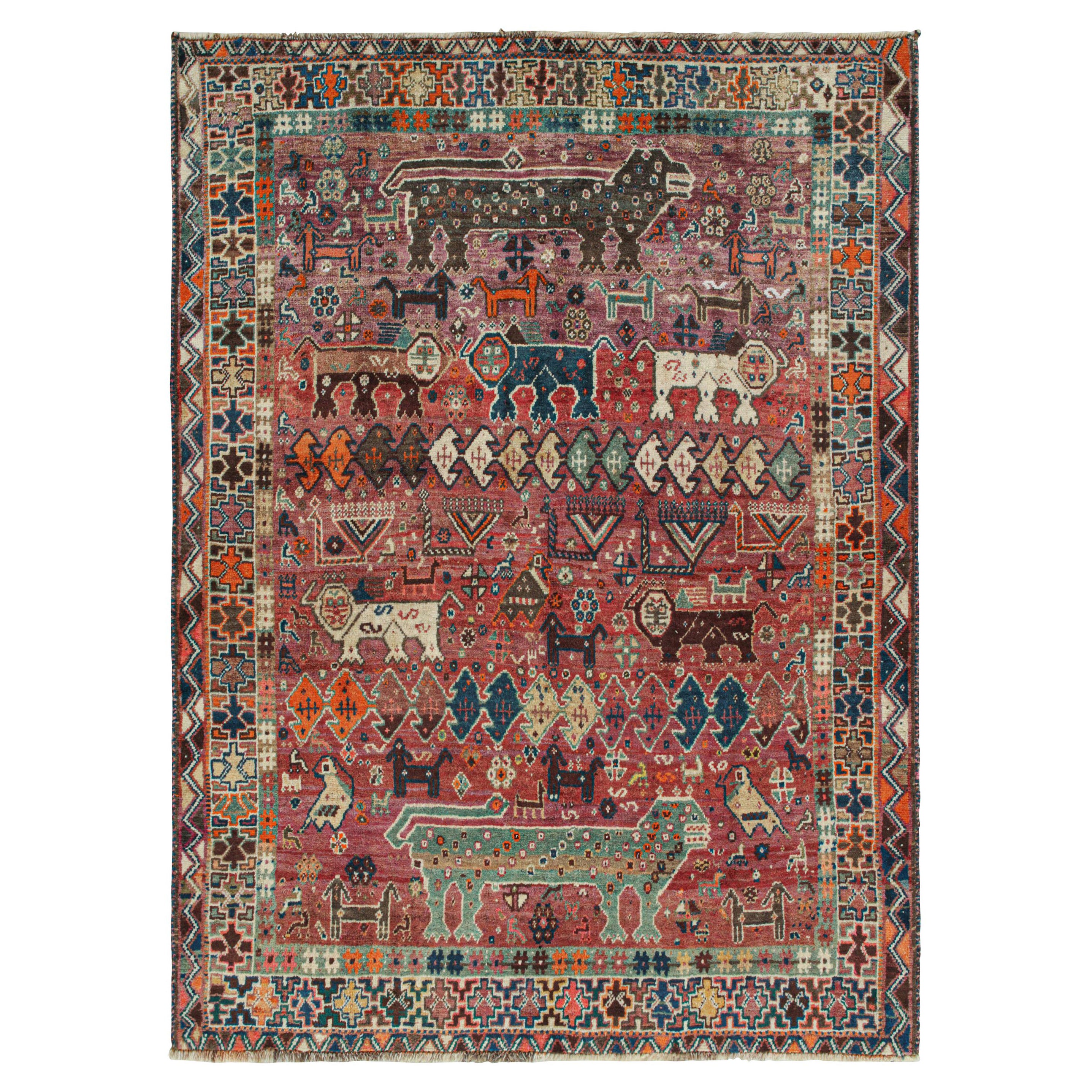 Vintage Gaschgai Persischer Gabbeh Teppich mit Tierbildern, von Rug & Kilim