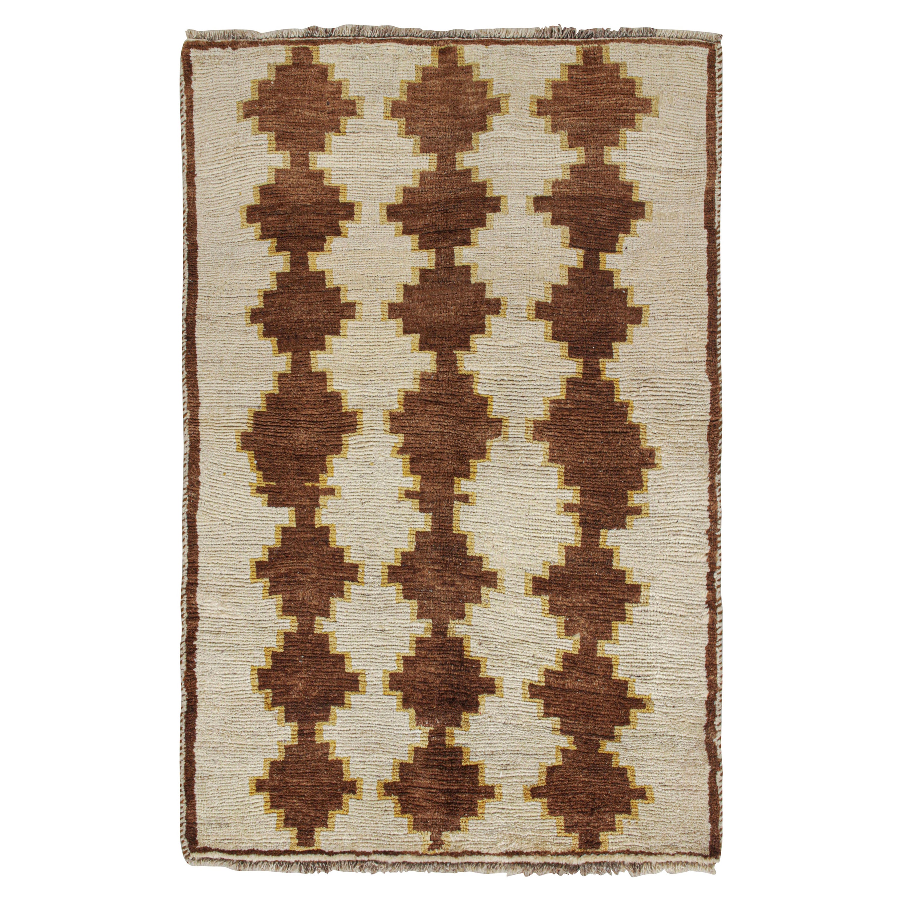 Vintage Qashqai Persian Gabbeh Rug in Beige with Brown Pattern by Rug & Kilim For Sale
