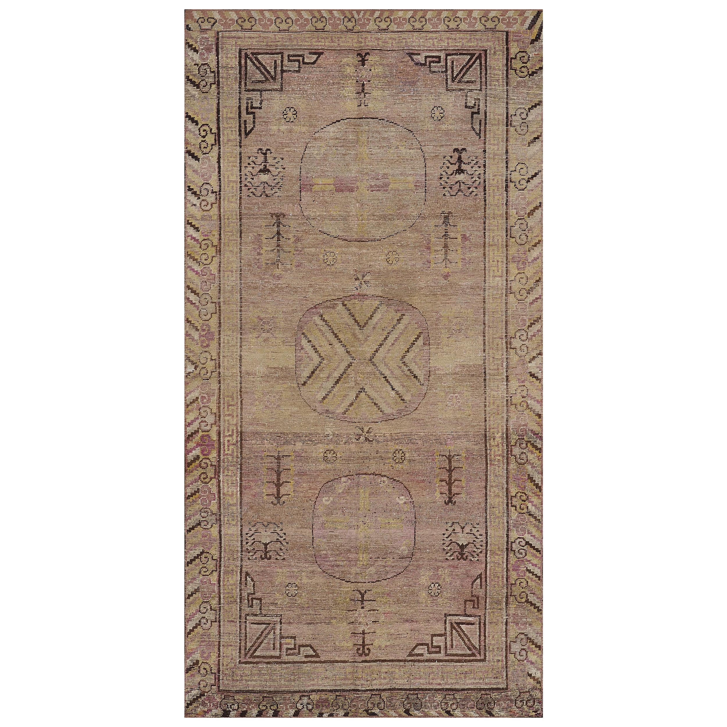 Traditional Golden-Brown Handwoven Samarkand Khotan Rug