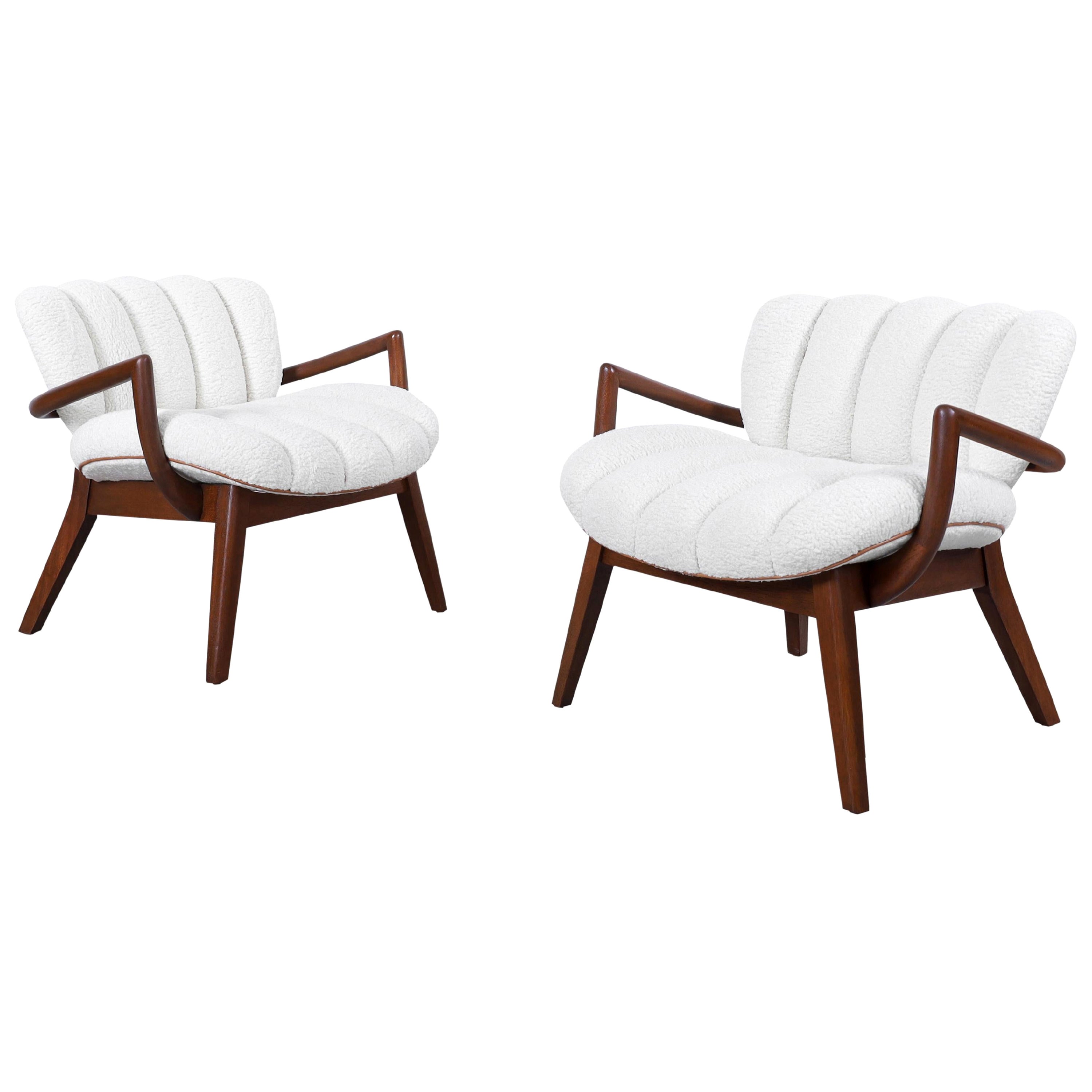 Rare Bouclé and Leather Arm Chairs by Paul Laszlo