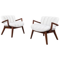 Retro Rare Bouclé and Leather Arm Chairs by Paul Laszlo