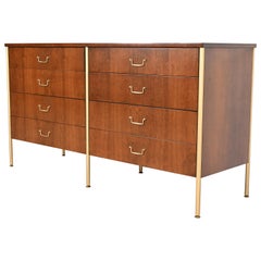 Milo Baughman for Directional Cherry and Brass Double Dresser, Newly Refinished