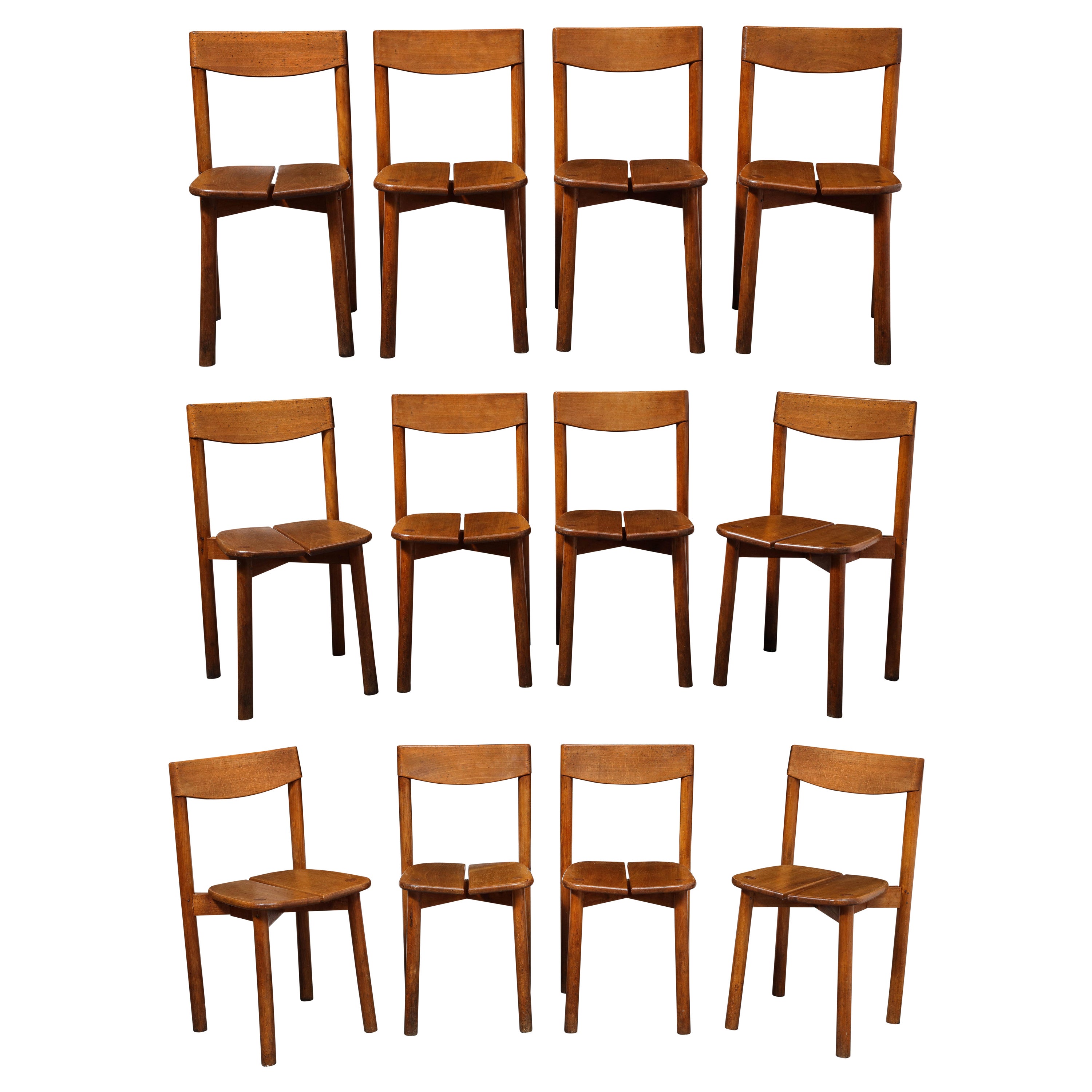 Oak Dining Chairs by Pierre Gautier-Delaye, France, circa 1950s For Sale