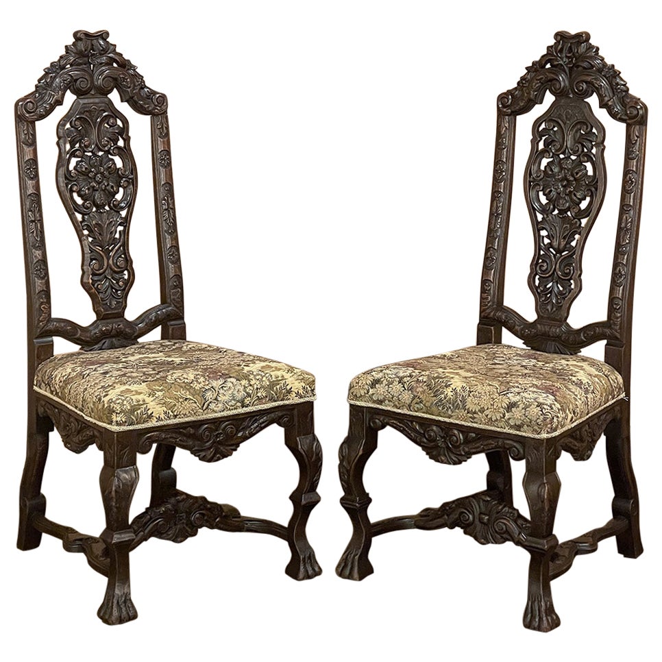Pair Antique Italian Renaissance Side Chairs For Sale
