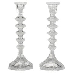 Pair of Mid-Century Finely Cut Crystal Candlesticks