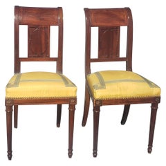 19th Century George Jacob Continental Brass Inlaid Mahogany Side Chairs, a Pair
