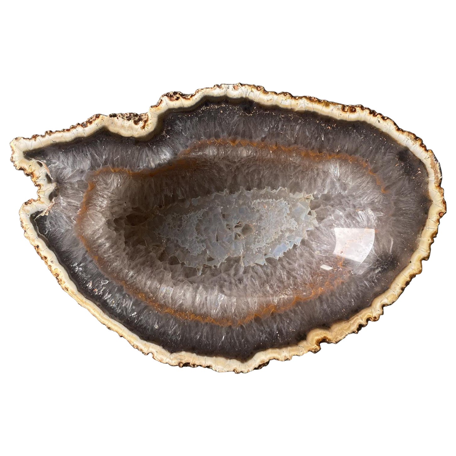 Polished Agate Geode Stone Bowl, circa 1960 For Sale