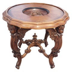 Antique Renaissance Revival Carved Figural Fruitwood Side Table