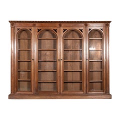 Antique Monumental 19th Century English Pine Arched Glazed Bookcase