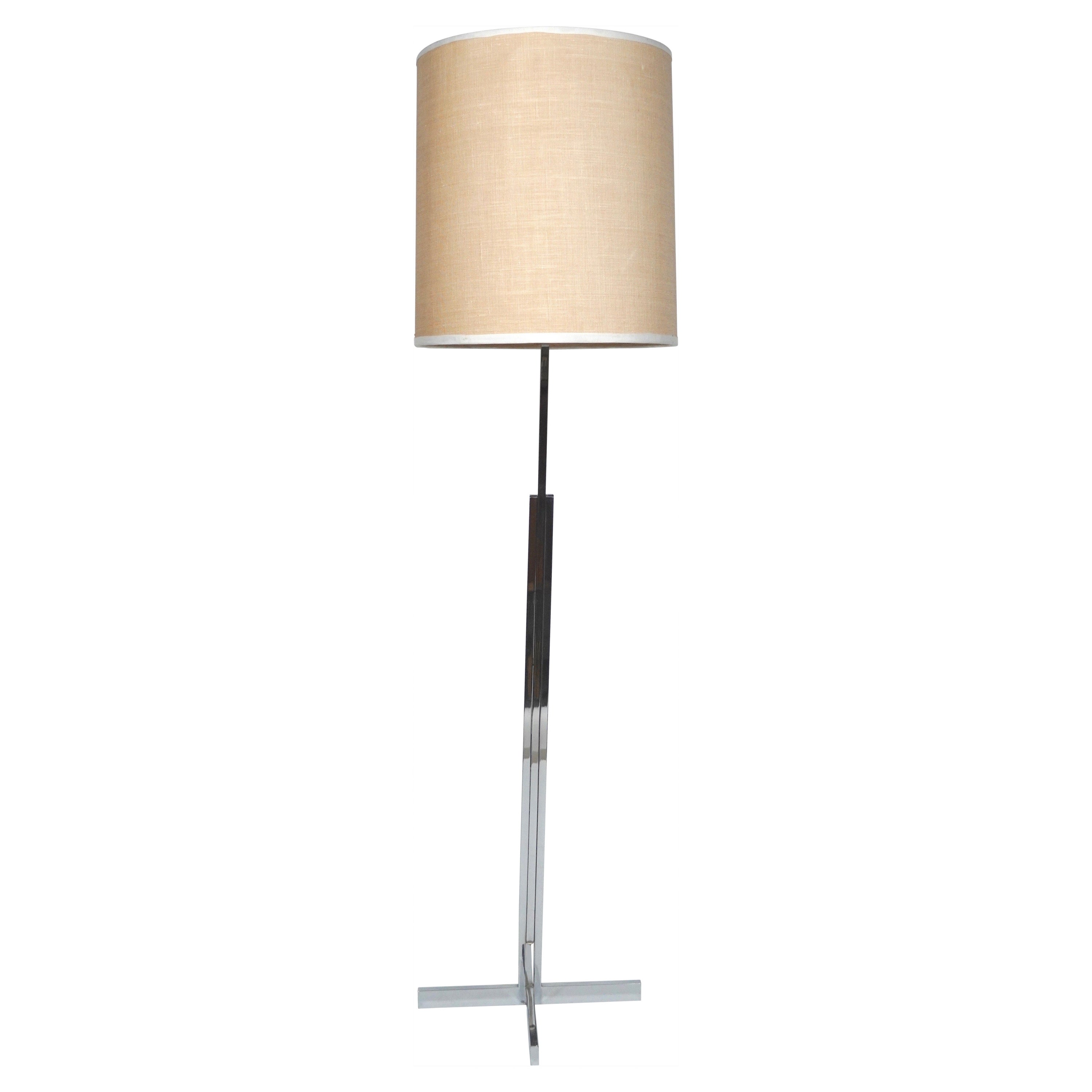 1960s International Style Swiss Chrome and Linen Floor Lamp For Sale