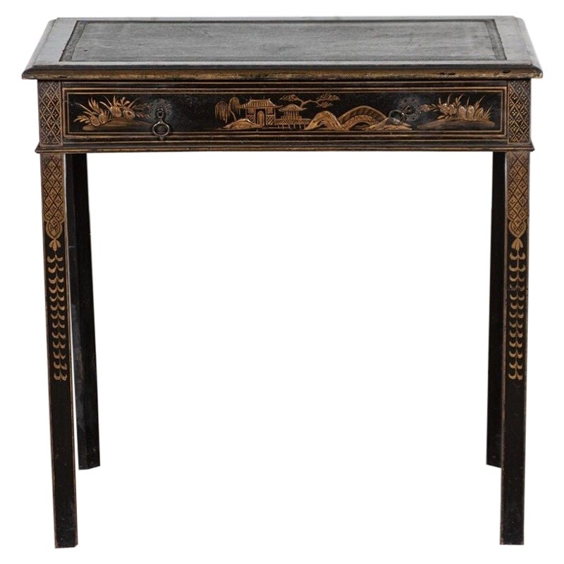 19th Century English Chinoiserie Leather Writing Table