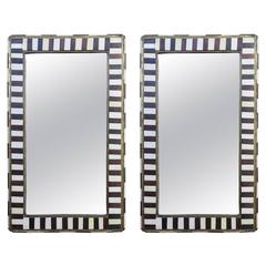 Pair of Black and White Bone inlay and Brass Mirrors