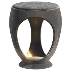 Shagreen Stool with Velvet Upholstery and Bronze-Patina Brass by R&Y Augousti