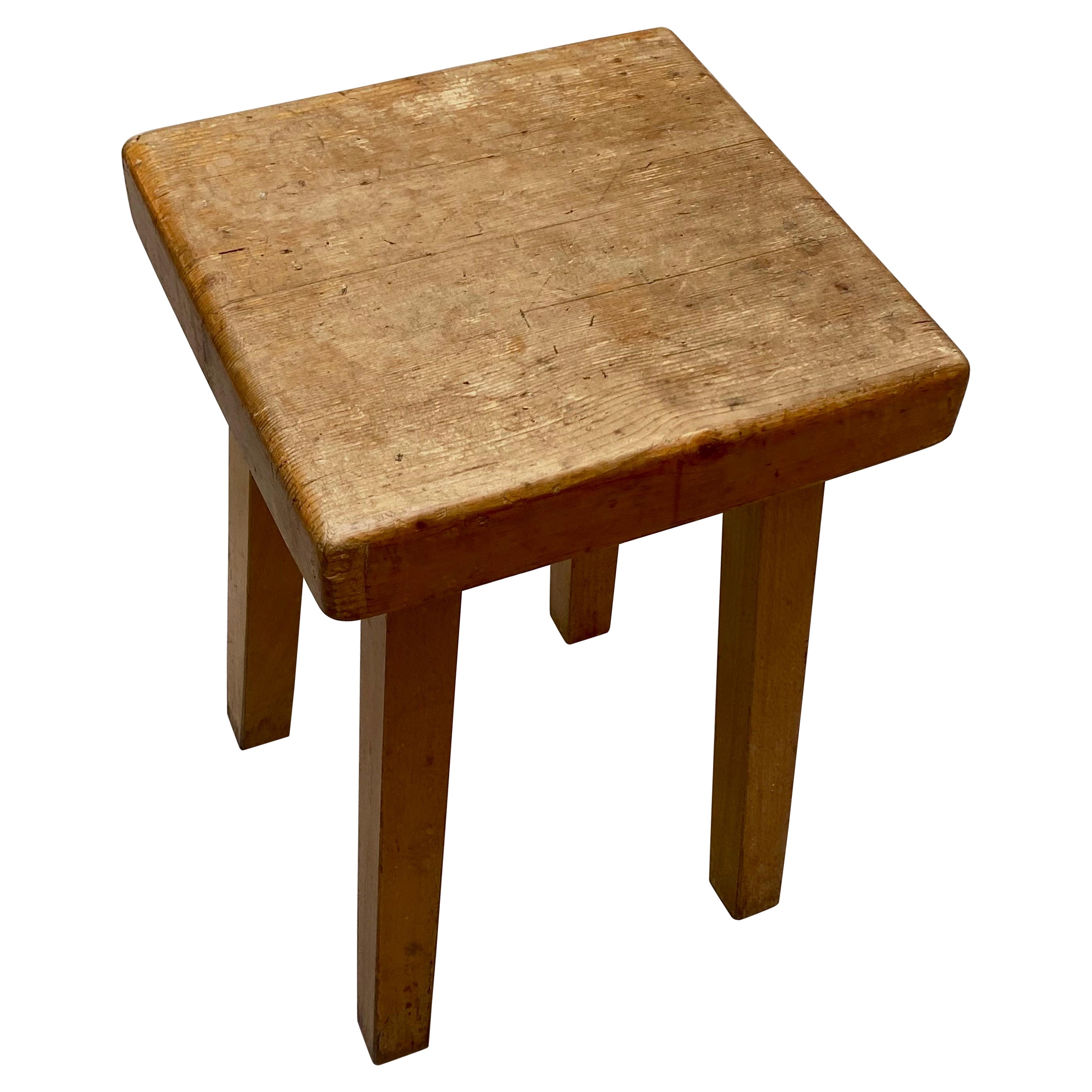 Perriand Pine Wood Stool by Charlotte Perriand for Les Arcs, 1800
