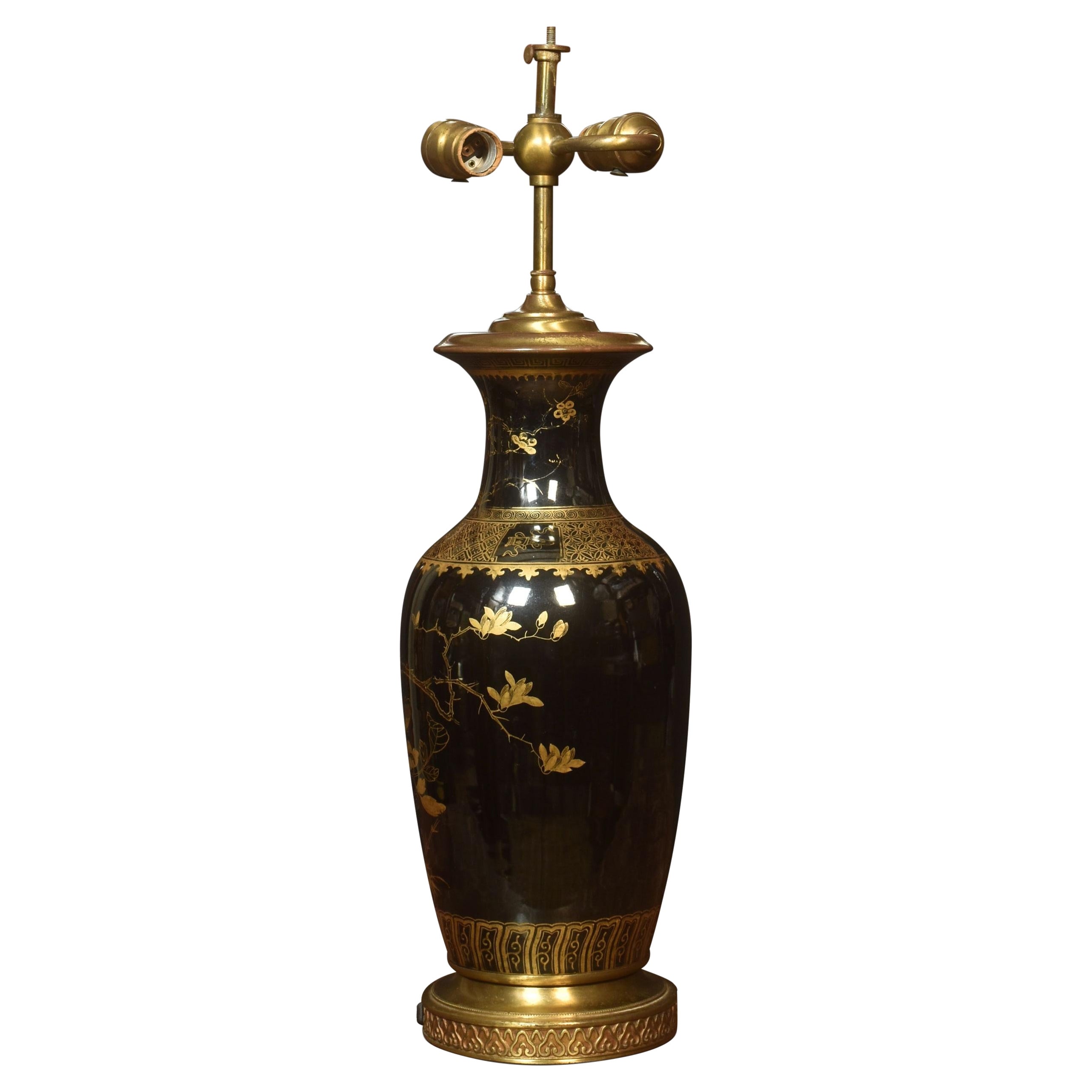 Famille Noire Baluster Vase Lamp For Sale