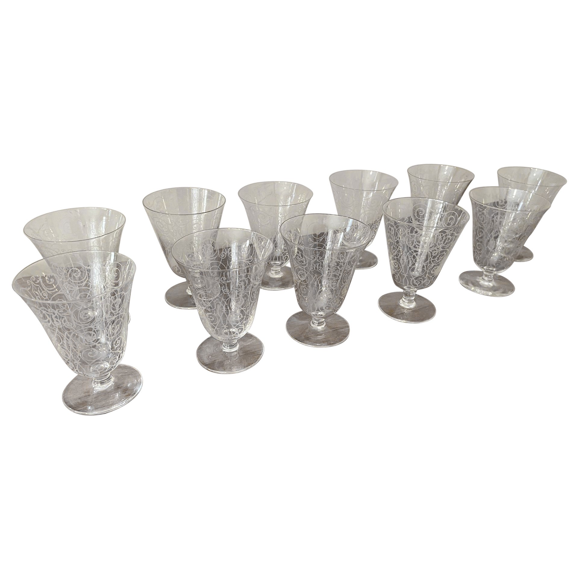 20th Century French, Set of 11 Wine Glasses in the Taste of Baccarat, 1930s For Sale