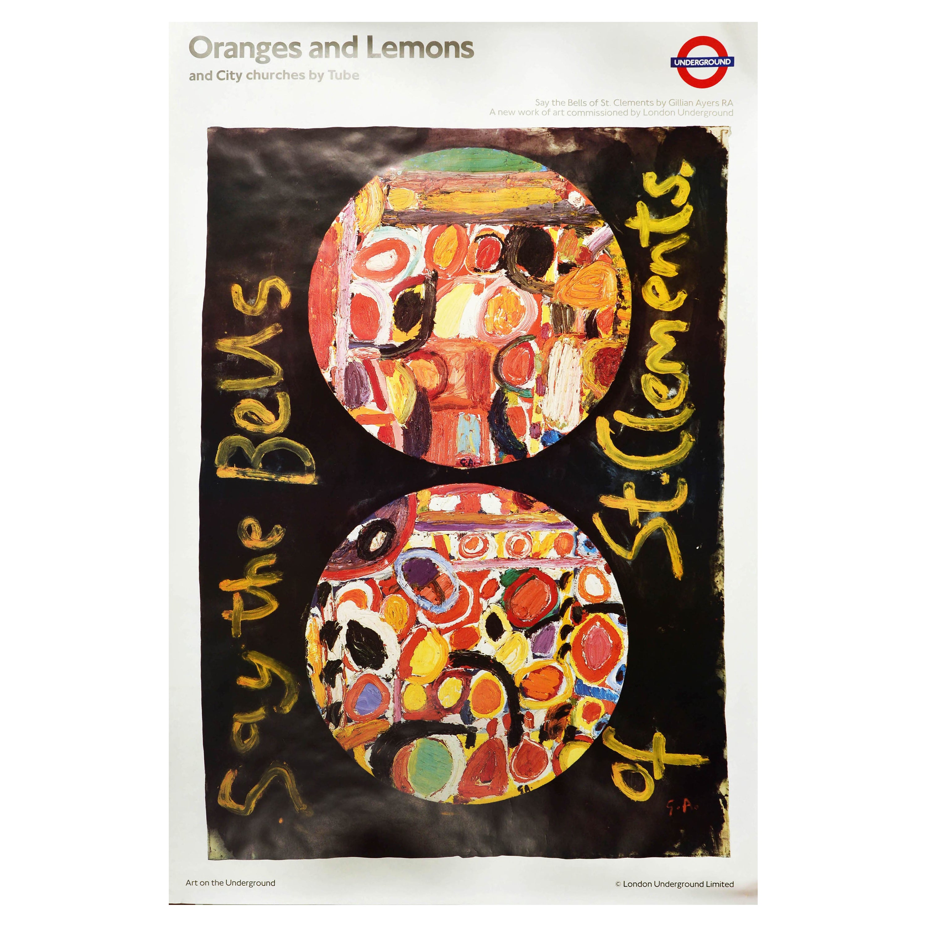 Original Vintage Londoner Transportplakat Oranges And Lemons City Churches Design im Angebot