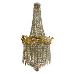 Large French Antique Gilt Bronze and Crystal Chandelier